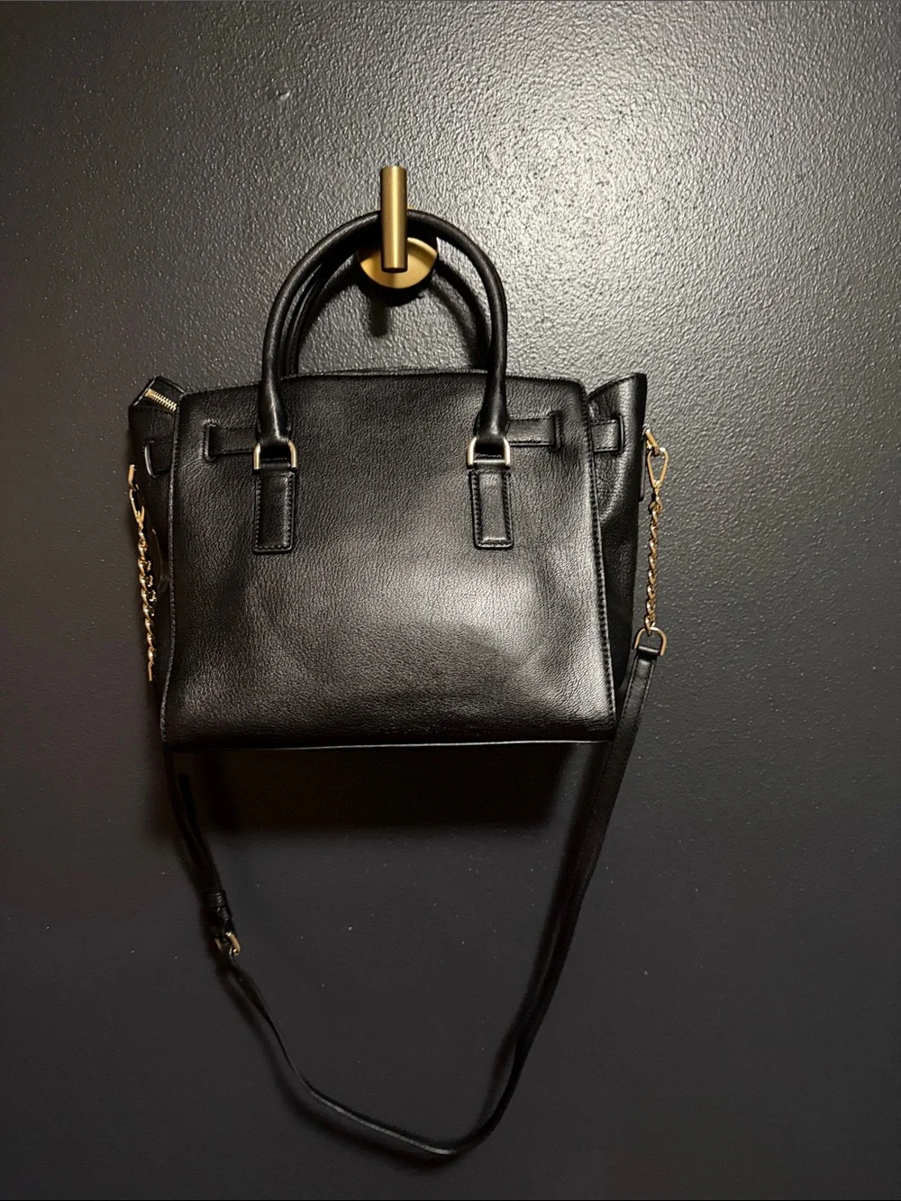 MICHAEL Michael Kors Hamilton Black Pebbled Leather Satchel Bag size medium